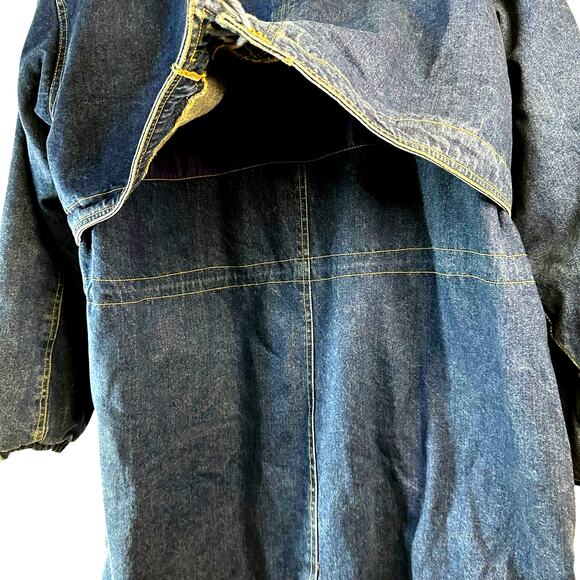 Vintage 80s Andy Johns Longline Denim Hooded Coat Jacket Utility Pockets Blue - Picture 10 of 15